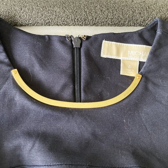 Michael Kors navy shift dress with gold hardware / accents sleeveless round neck - Picture 3 of 4